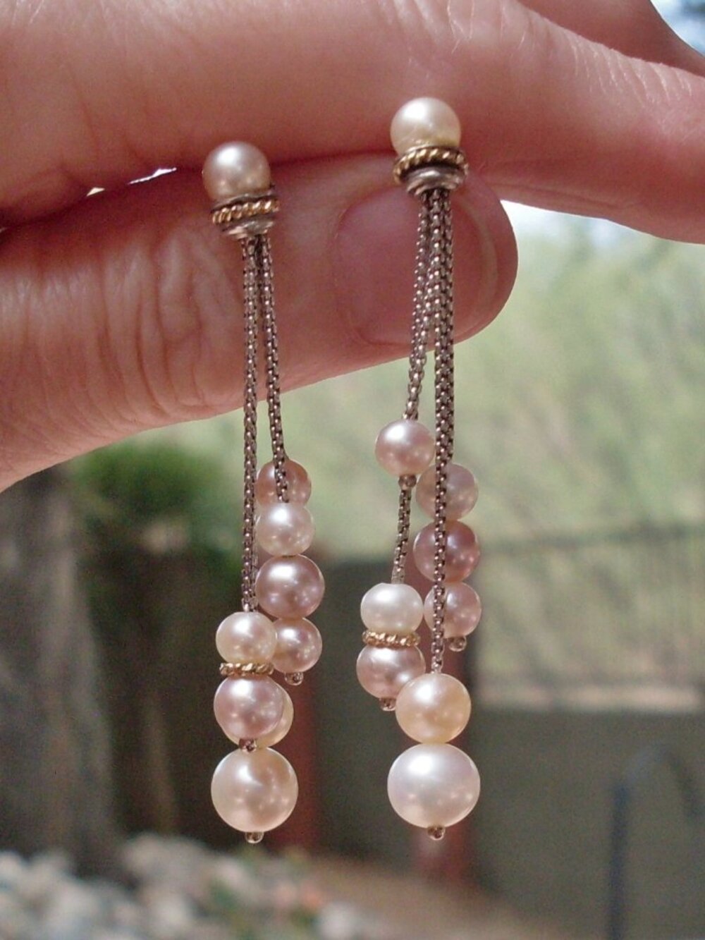 Retired - David Yurman Pearl Chain Dangle Drop Earrings - 18K/925 - DY Backs
